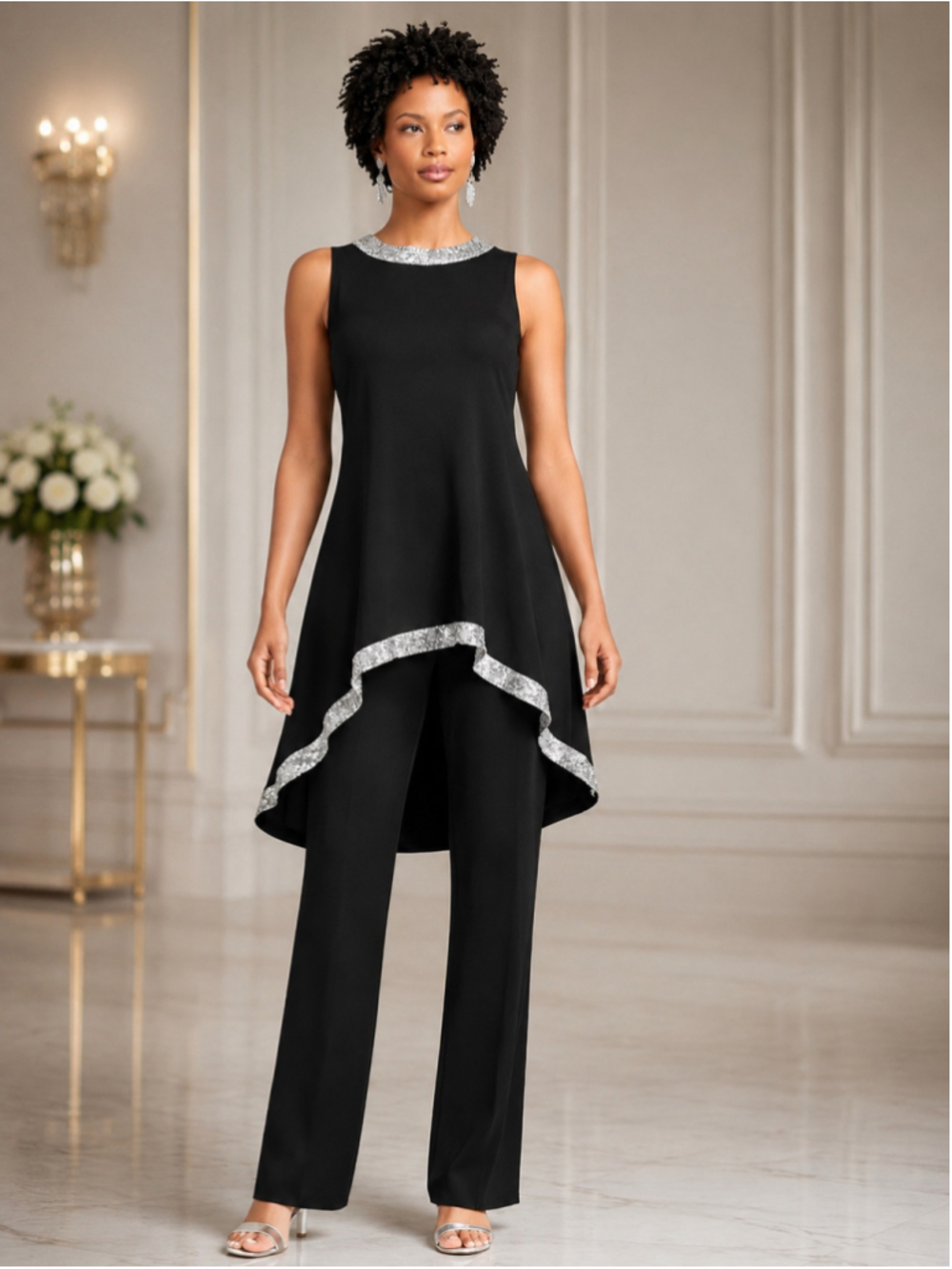 NEW Ashro “Karysha” Black Sequin Trim Pant Set – Size 2X